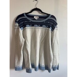 Vineyard Vines Whale Fair Isle Knit Sweater Blue Cream Size M Coastal Preppy